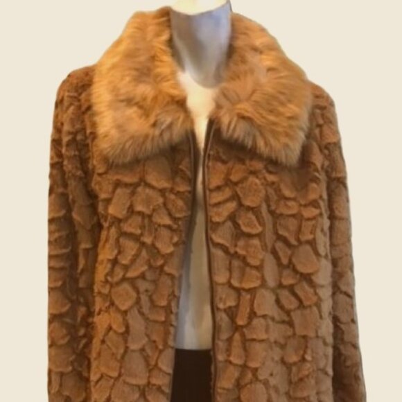 ADRIENNE LANDAU CAMEL COLLARED FAUX FUR LONG SLEEVE JACKET COAT ( XL ) NWT $275 - Picture 3 of 16